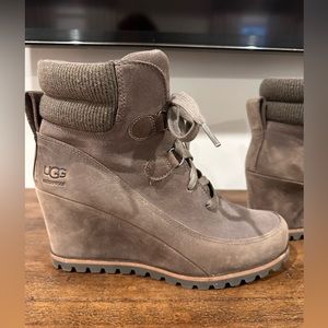 UGG waterproof lace-up booties in light brown